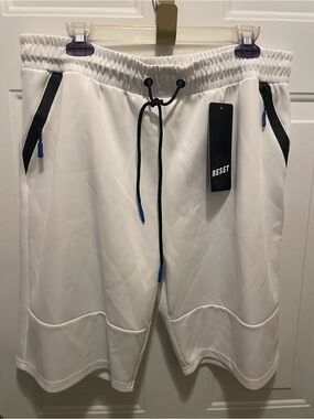 Men’s White Athletic Drawstring Shorts